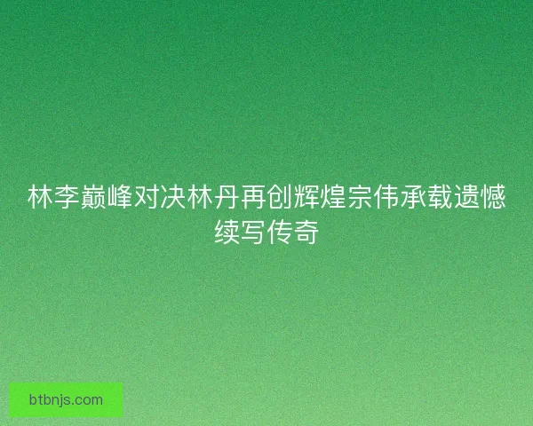 林李巅峰对决林丹再创辉煌宗伟承载遗憾续写传奇