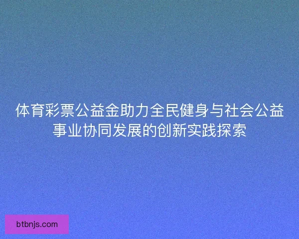体育彩票公益金助力全民健身与社会公益事业协同发展的创新实践探索